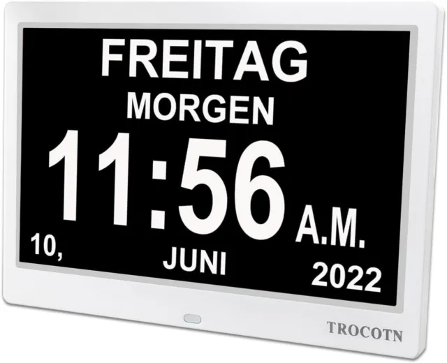 TROCOTN 10 Zoll Digitale Uhr Tagesuhr Großes Display Wecker Wanduhr (Weiß)