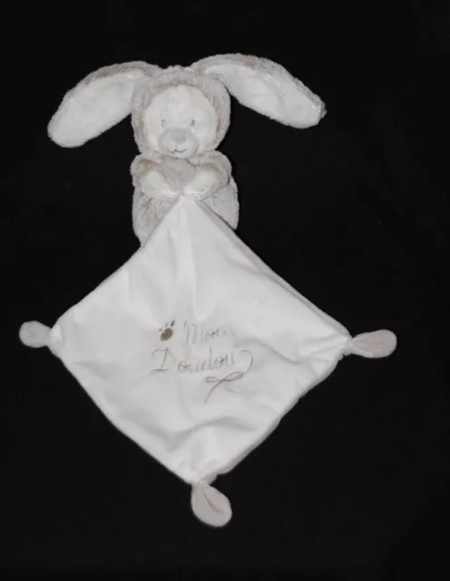 Mon Doudou brodé ours déguisé lapin NICOTOY SIMBA TOYS mouchoir brun chiné TTBE