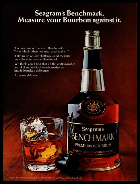 1970 Seagram's Benchmark Whiskey "Measure Your Bourbon Against It" Print Ad