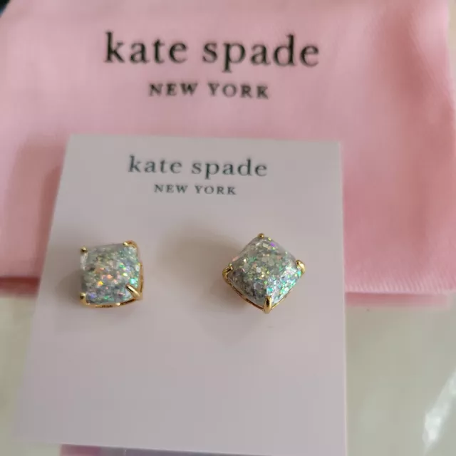 NWT Auth. Kate Spade New York Princess Cut Stud Earrings Glitter-Drusy Opal