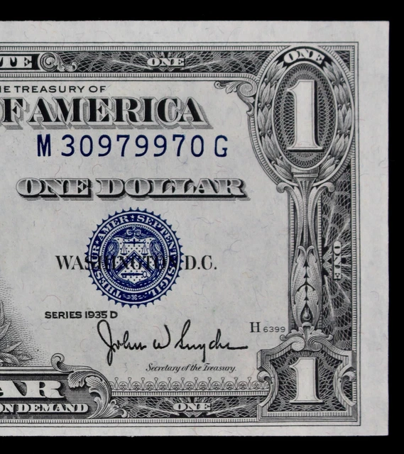 $1 1935D Wide AU Silver Certificate M30979970G series D, bp4884, one dollar