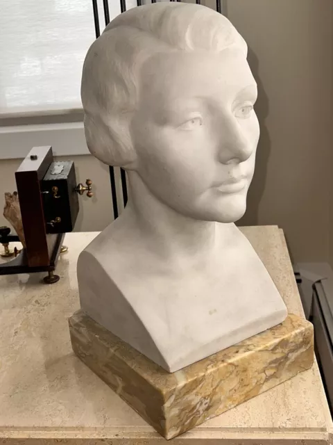 Early 20th Century Antique Alabaster & Marble Bust of A Beautiful Young Woman