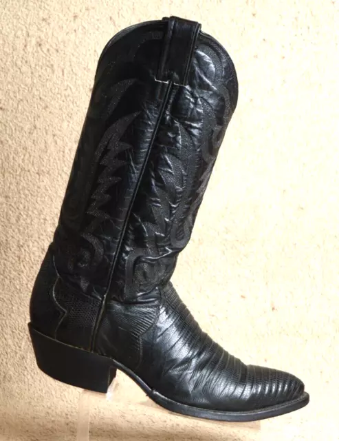JUSTIN BOOTS MEN'S 7.5 D Lizard Skin Leather Cowboy Western Boots Black ...