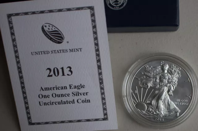 2013 W BU American Silver Eagle Dollar Burnished ASE Coin with Box and COA