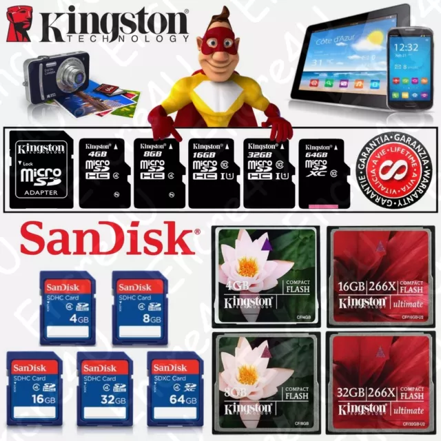 Carte mémoire KINGSTON / SANDISK 4 8 16 32 64 Go Gb Format SD Micro SDHC SDXC CF