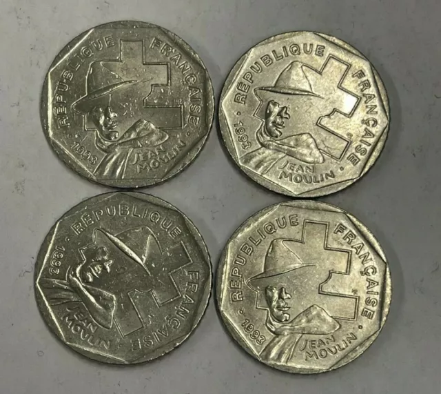 Lot de 4 Pièces 2 Francs 1993 Jean Moulin. 2