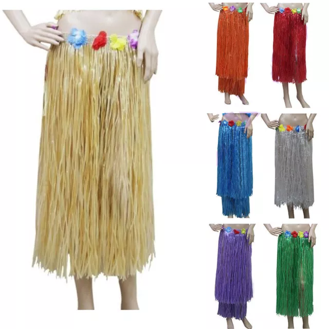 Ladies Girls Hawaiian Beach Fancy Dress Party Hula Straw Skirt Bra Leg Cuffs Lei