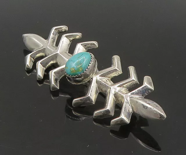 NAVAJO 925 Silver - Vintage Cabochon Turquoise Pointed Ends Brooch Pin - BP9246