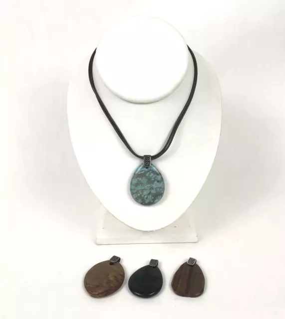 Moss Agate Tigers Eye Jasper Obsidian Leather Sterling Necklace Interchangeable