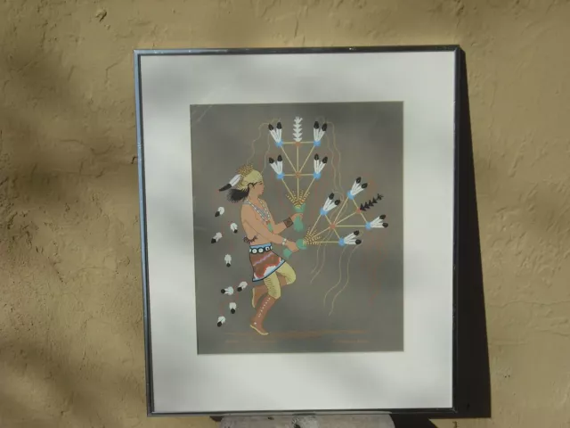 Framed New Mexico painting serigraph 2 by Harrison Begay ca 1950's