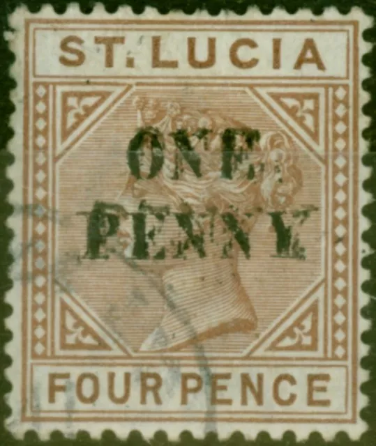 St Lucia 1891 1d on 4d Brown SG55eVar Top Left Triangle Detached with Opt Dou