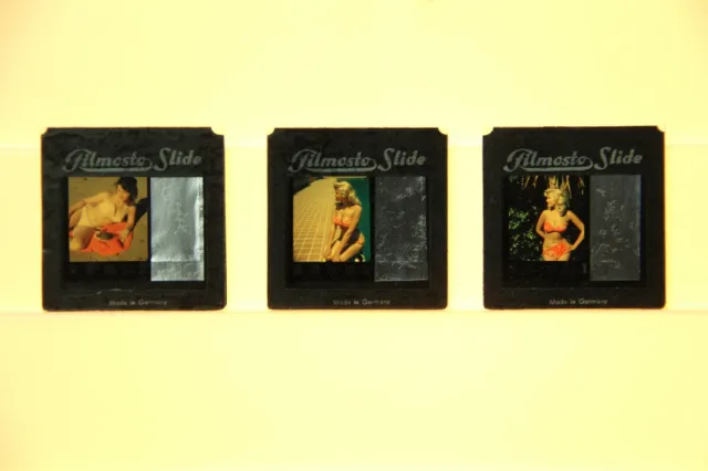 3 35mm Filmento Glass Slides Made in Germany Fashion Pretty Girls Swimsuit Model
