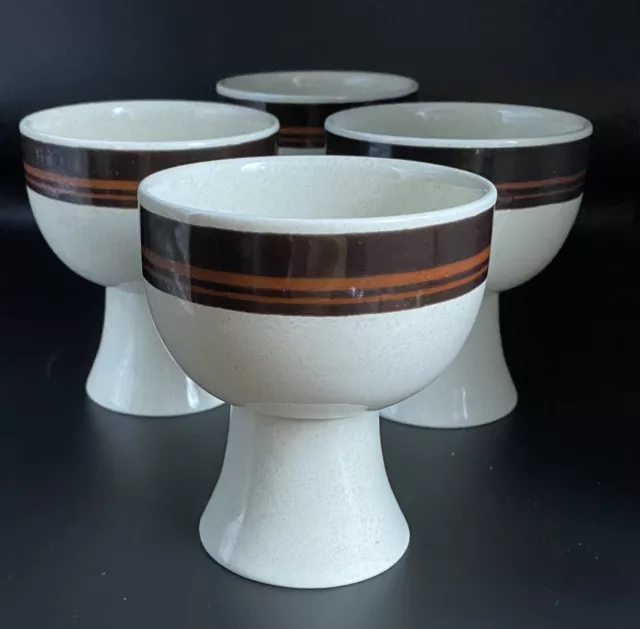 Royal Doulton Lambeth Ware Bistro Sundae Bowls x 4 Pedestal Bowl Brown Stripe