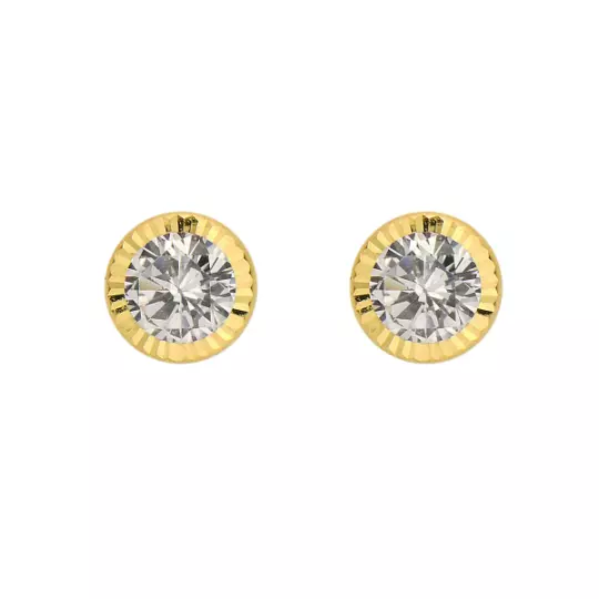 14K Gold 5MM April Birthstone Round Stud Earrings - For Womens Diamond