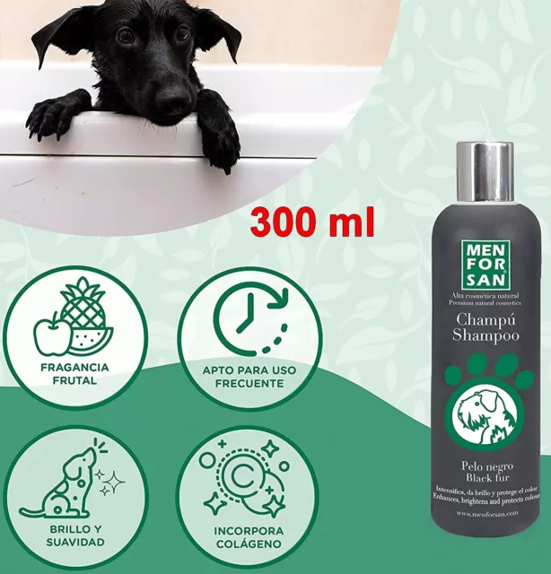 MENFORSAN Champú Perros pelo negro 300 ml,colágeno natural,vegano,aroma frutal