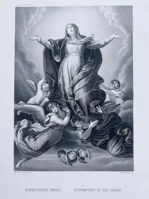 Guido Reni Himmelfahrt Maria Angel 1872 Antiquarische Stahlstich Gemälde Gravure