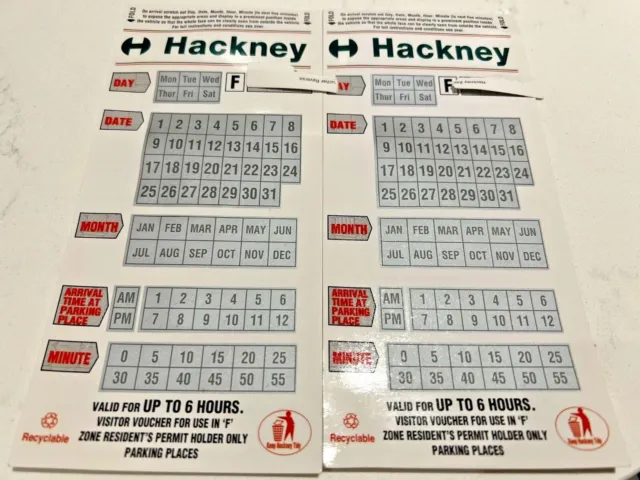 Hackney Zone F Area Parking Vouchers 6 Hrs - 2 tickets