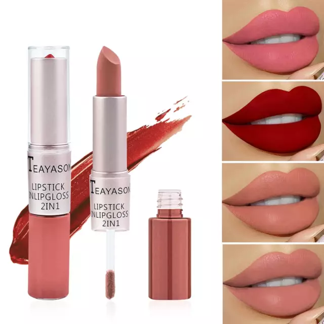 2 in 1 Lippenstift, Wasserdicht Matt Lippenstift, Langlebige Flüssiger Lippensti