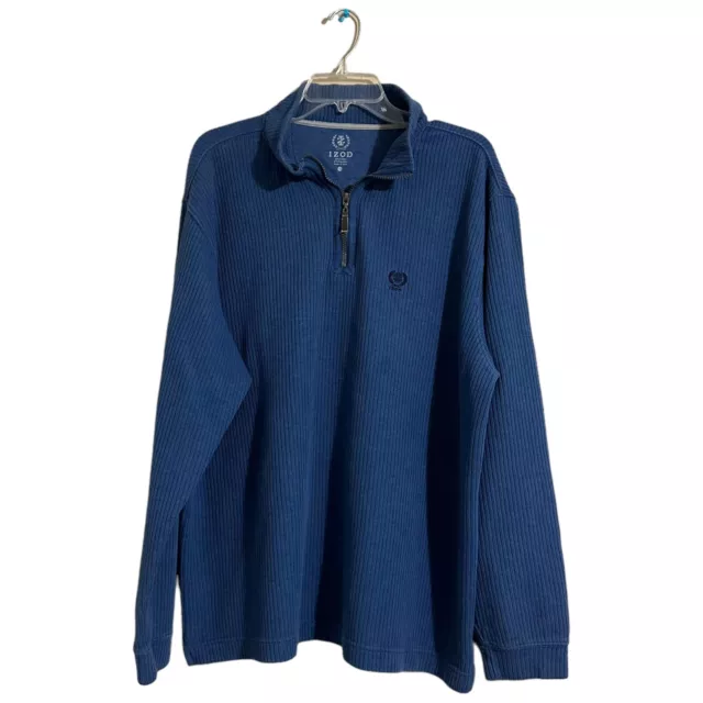 IZOD SWEATER MENS XL Blue Quarter Zip Fleece Pullover Long Sleeve Adult ...