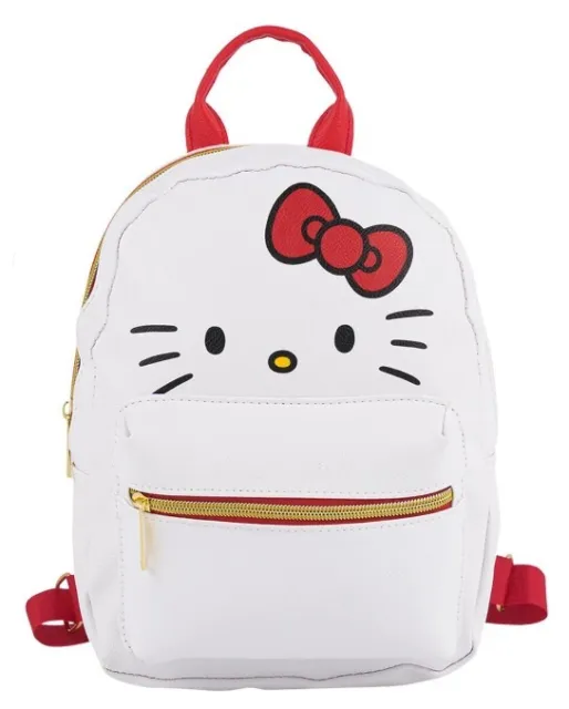 Sanrio Hello Kitty Bow Face White Faux Leather Mini Backpack Purse Bag