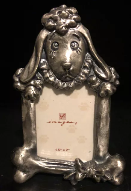 Vintage Pewter Dog Picture Frame Clown Dog Dog With Bone Made In Taiwan