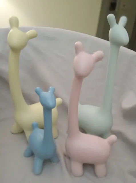 Giraffe Figurines Family Of 4 Ceramic Figurines Pastel Colors