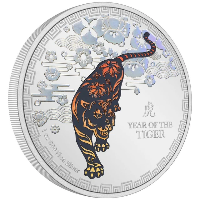 Silbermünze Jahr des Tigers 2022 - Niue - 1 Oz PP in Farbe