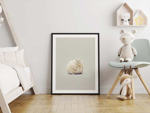 Funny Fat Cat Poster Print | Cute Minimal Kitten Animal Wall Art for Nursery