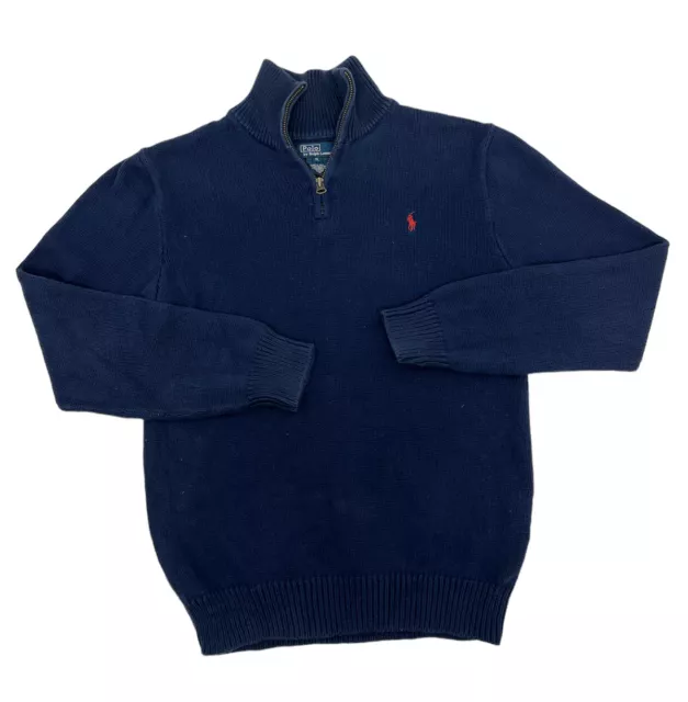Polo vintage ragazzo ralph lauren blu navy 1/4 cerniera età 16 gioventù (XL) - A17