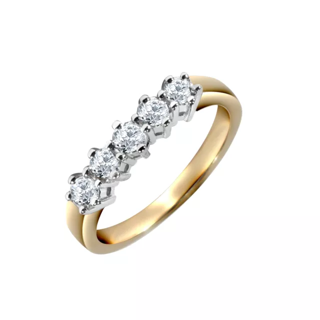 18 Karat Gold Jewelco London 0,75 Karat Diamant 5 Stein Ewigkeit Ring 5 mm