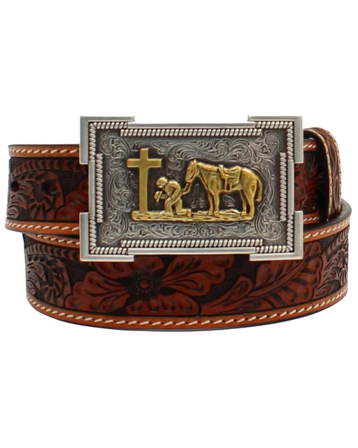 3D Boys' Floral Tooled Western Belt Tan 30
