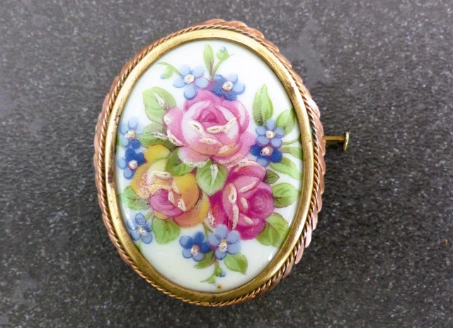 Broche Ancienne – Porcelaine De Limoges, Médaillon Bateau (France)