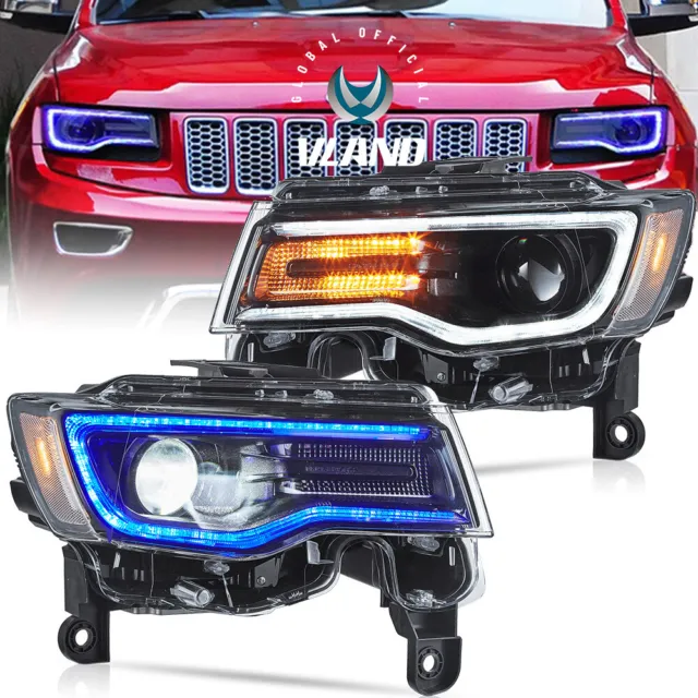 Pair L+R Black Clear Projector Headlight Lamp For Jeep Grand Cherokee 2014-2022