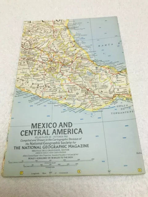 National Geographic October 1961 Map Vintage Mexico and Central America