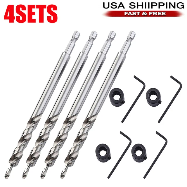4Sets Hex Twist Step Drill Bit for Pocket Hole Drill Jig Guide Kit 3/8inch 9.5mm