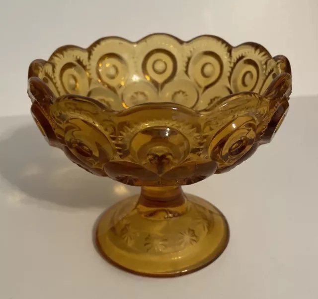 Vintage LE Smith Amber Moon and Stars Glass Pedestal Open Compote Candy Dish