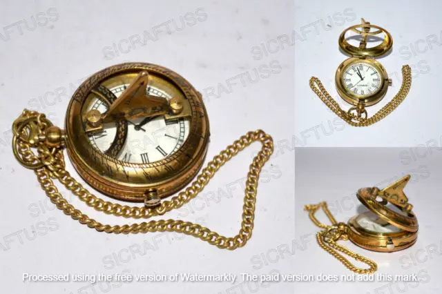Reloj de bolsillo con reloj de sol de latón con pulsador marítimo vintage...