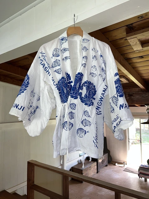 Vintage Japanese Yukata Summe Kimono Floral Cotton Ethnic Robe Size Xs/S