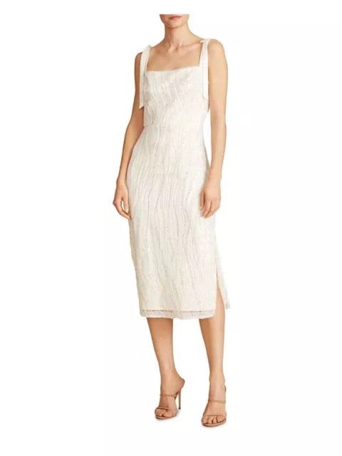 ML MONIQUE LHUILLIER Womens White Tie Straps Lined Sleeveless Midi Dress 6
