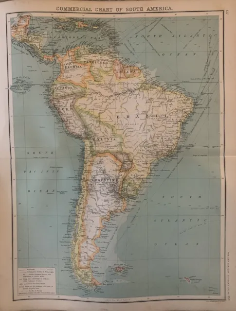 1902 South America Original Antique Map by John Bartholomew