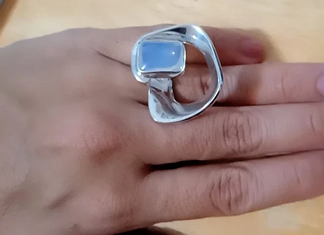 Ring Silver 950 Size 6.5 Adjustable Moonstone  Miguel Angel Ortiz Taxco Mexico