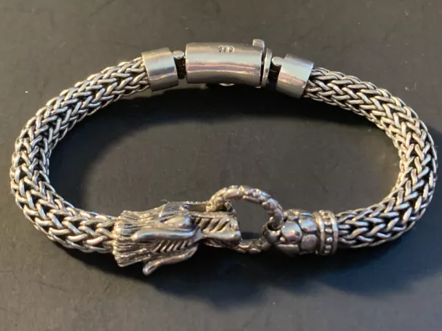 Sterling Silver Woven Mesh 925 Dragon Head Bracelet 8" Length