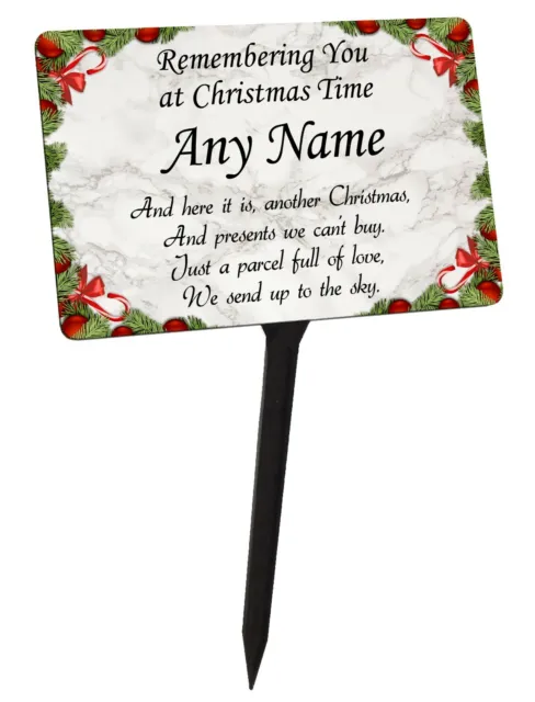 Personalised Christmas Memorial Plaque & Stake with Name. garden grave