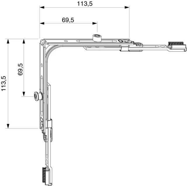 MACO Multi-Matic Eckumlenkung mit 1 IS-Zapfen und 1 K FFB 0320-1650 mm silber