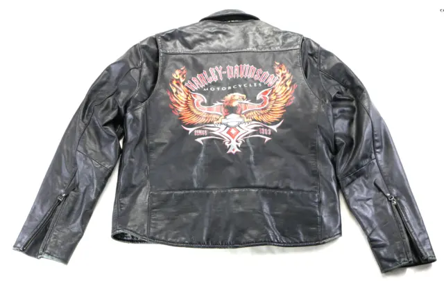 harley davidson mens riding jacket L black leather distressed eagle lightweight