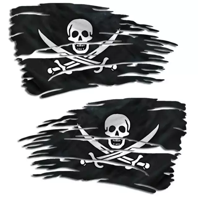 Jolly Roger Flag Decal Sticker Tattered Torn Pirate Ship Skull Carribbean Boat