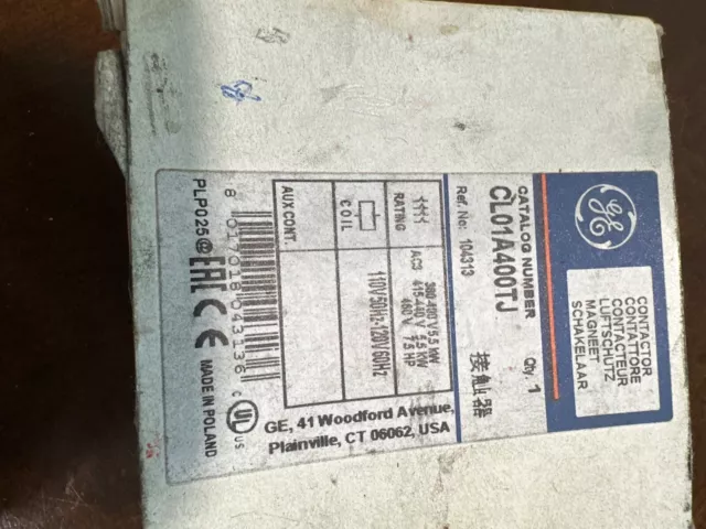 magnetic contactor catalog # cl01a400tj  120vac, 12a 4NO