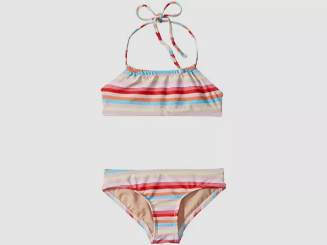 $95 Toobydoo NY Big Girl's Red Beige Striped Bandeau Bikini Set Swimwear 9/10