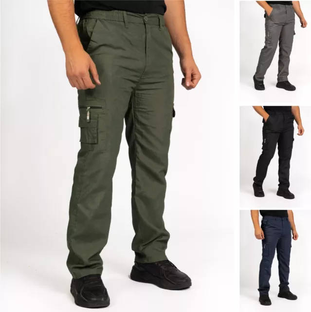 Mens Cargo Trousers Lightweight Elasticated Combat Work Bottoms Pants M-3XL