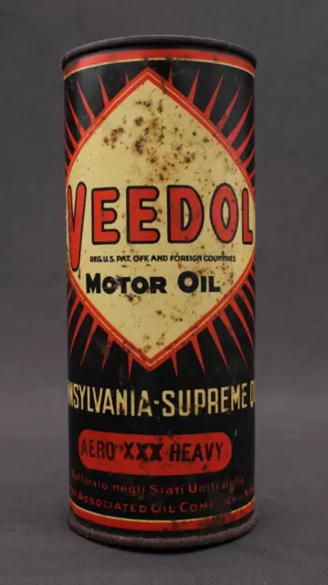 Ancien Bidon Italien Boite Huile Veedol Pennsylvania Auto Motor Oil Tin No Shell